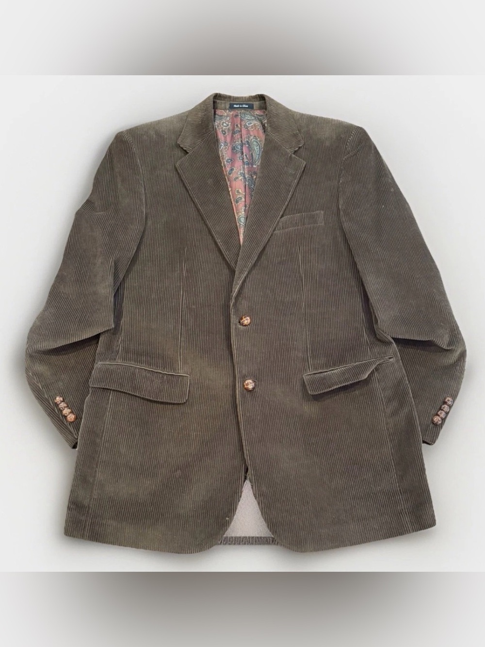 Lauren Ralph Lauren Brown Corduroy Sport Coat Blazer 40L Paisley Lining Classic